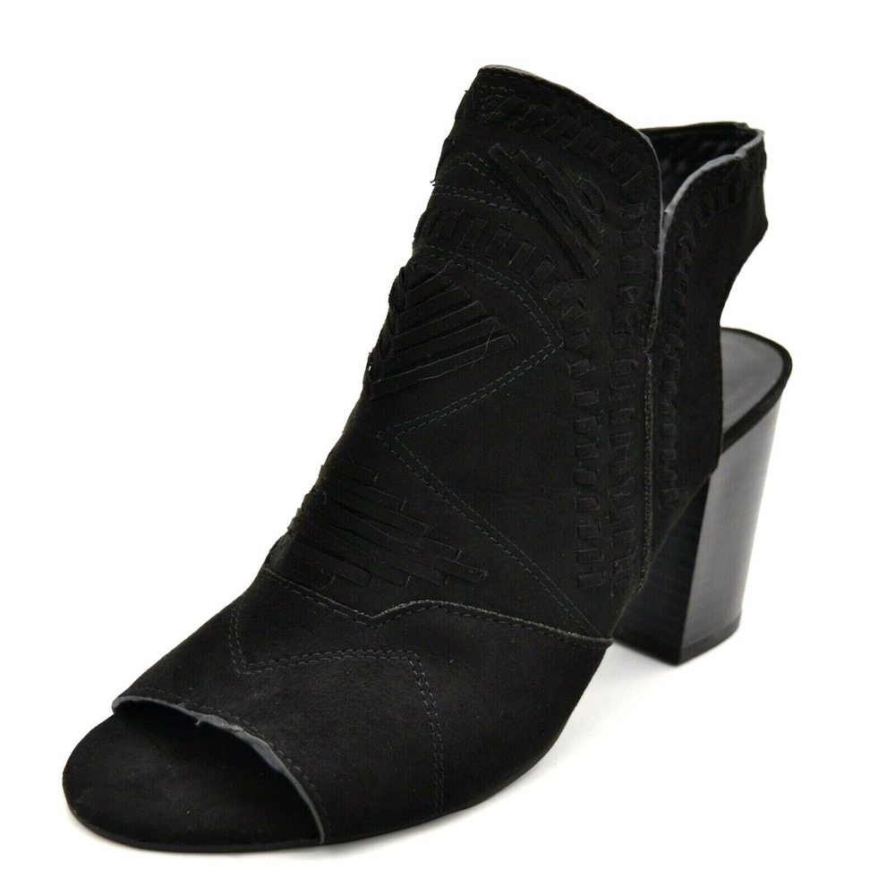 Bamboo Shoes Womens Crave 21M Sandal 9 Black Faux Suede Side Zip Peep Toe NEW